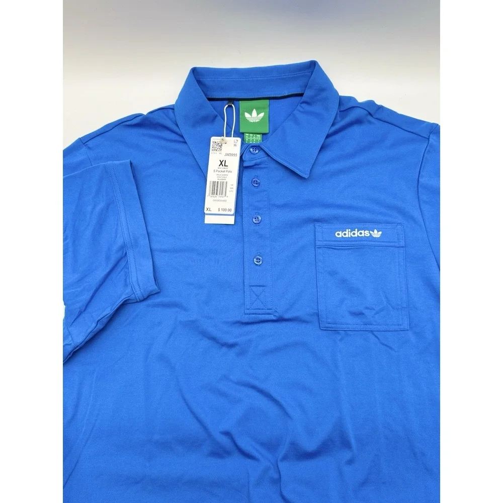 XL Adidas Pocket Polo Golf Shirt  Trefoil Logo Mens Golf Bluebird MSRP $100
